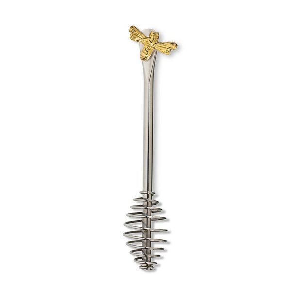 A stainless-steel honey dauber with a decorative bee handle from The Bee Charmer.