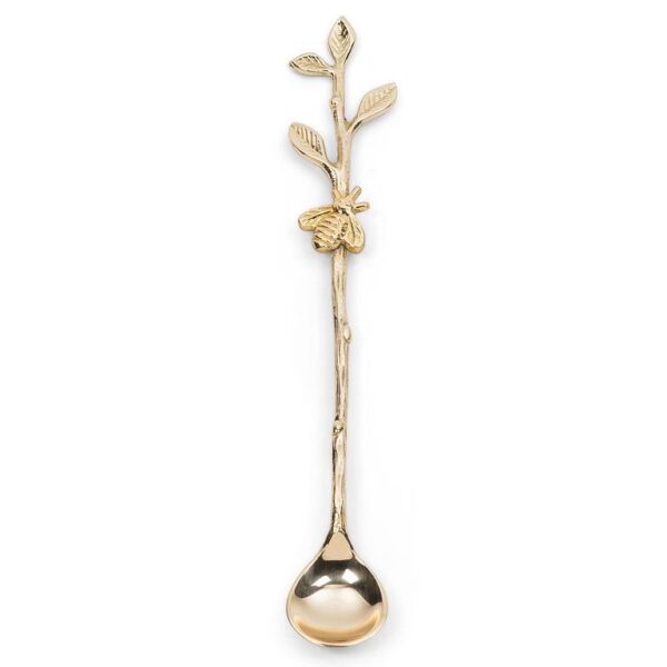 A stainless-steel long-handled spoon with a decorative bee handle motif from The Bee Charmer.