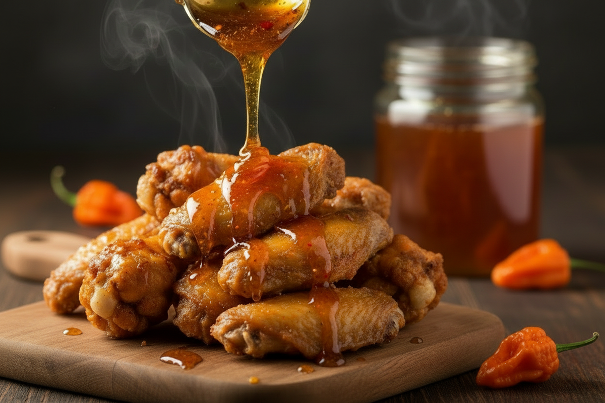 Insert a simple jar of amber colored honey in the background