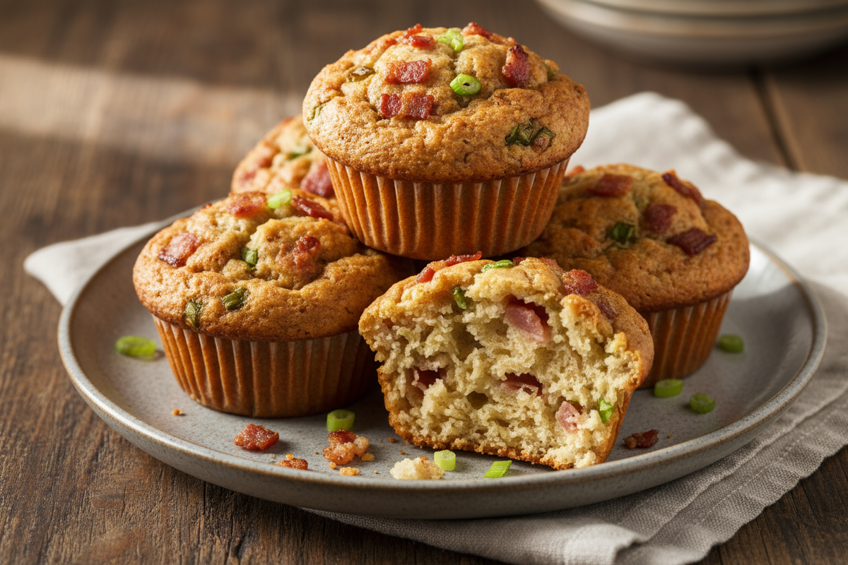 remove the bacon and green onions from top and have it in the muffins